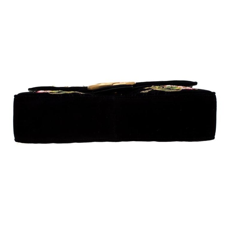 Gucci Black Velvet Embroidered Medium GG Marmont Shoulder Bag For Sale at 1stdibs