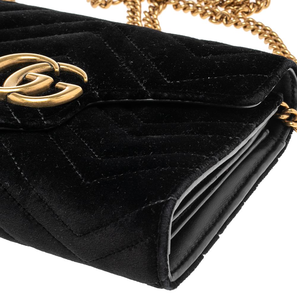 Women's Gucci Black Velvet GG Marmont Matelassé Mini Crossbody Bag