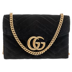 Gucci Black Velvet GG Marmont Matelassé Mini Crossbody Bag