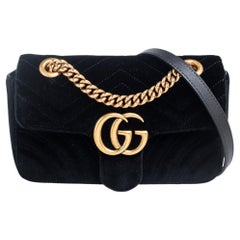 Gucci Black Velvet GG Marmont Matelassé Mini Crossbody Bag