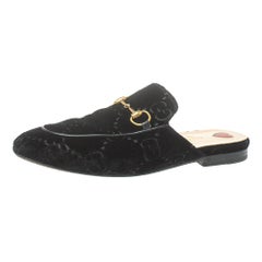 Gucci Black Velvet GG Princetown Horsebit Flat Mules Size 37