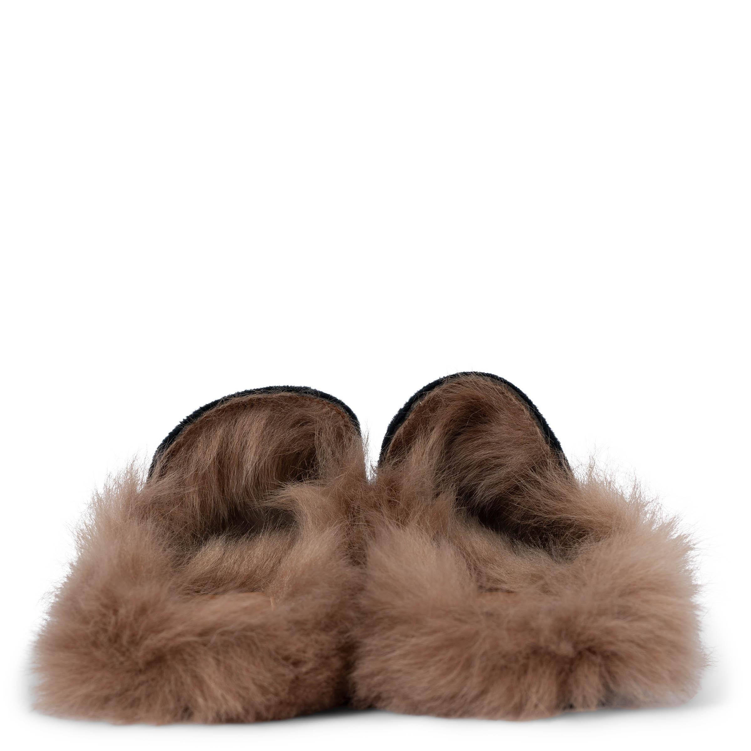 Women's GUCCI black velvet PRINCETOWN FUR LINED Slippers Flats Shoes 39