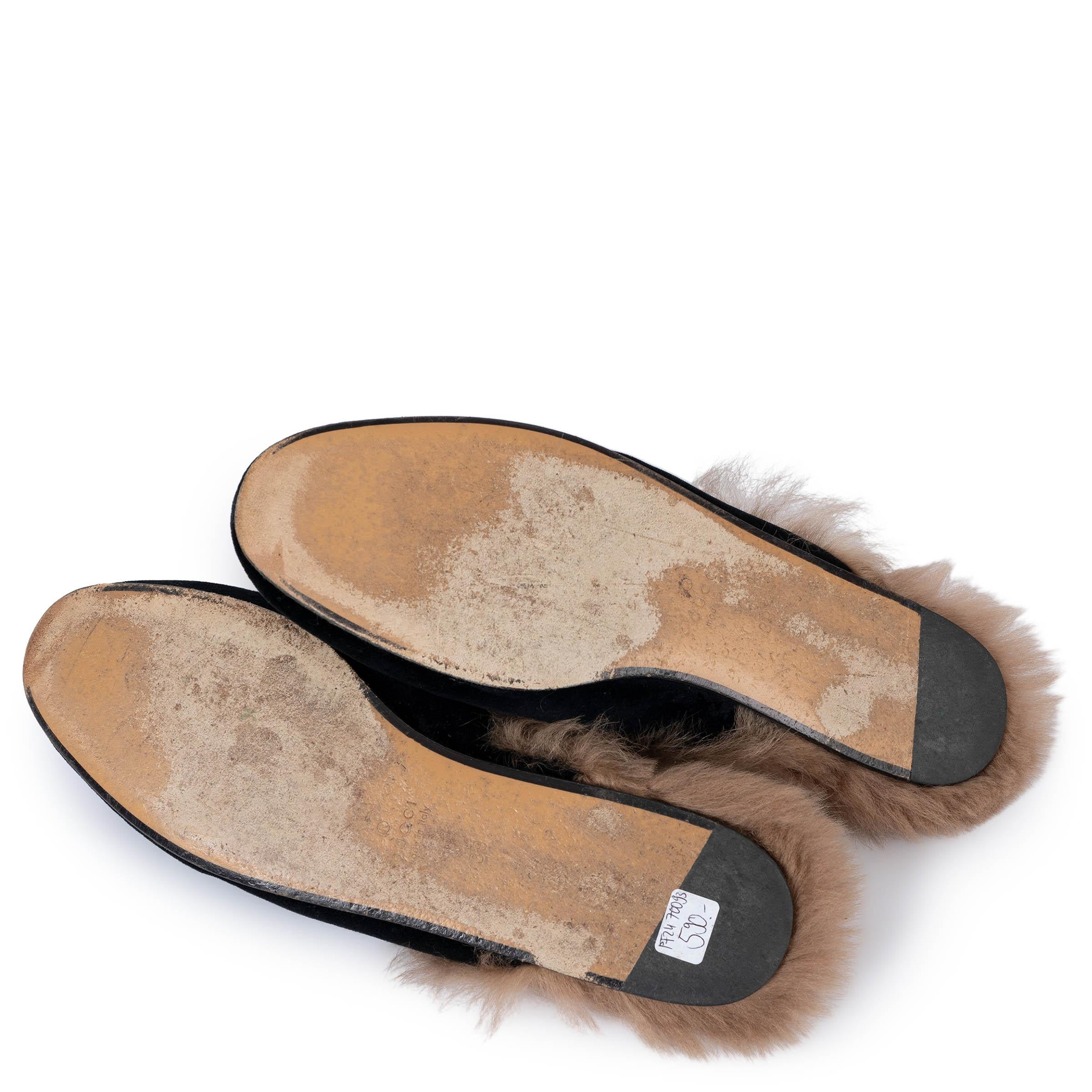 GUCCI black velvet PRINCETOWN FUR LINED Slippers Flats Shoes 39 3