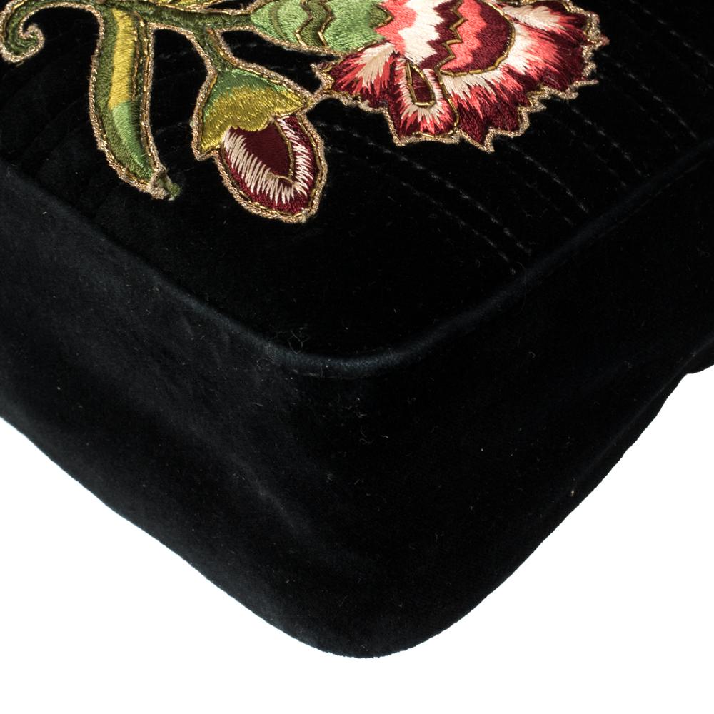 Gucci Black Velvet Small Embroidered GG Marmont Shoulder Bag 6