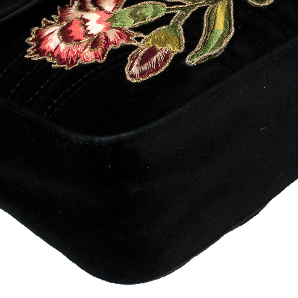 Gucci Black Velvet Small Embroidered GG Marmont Shoulder Bag 7
