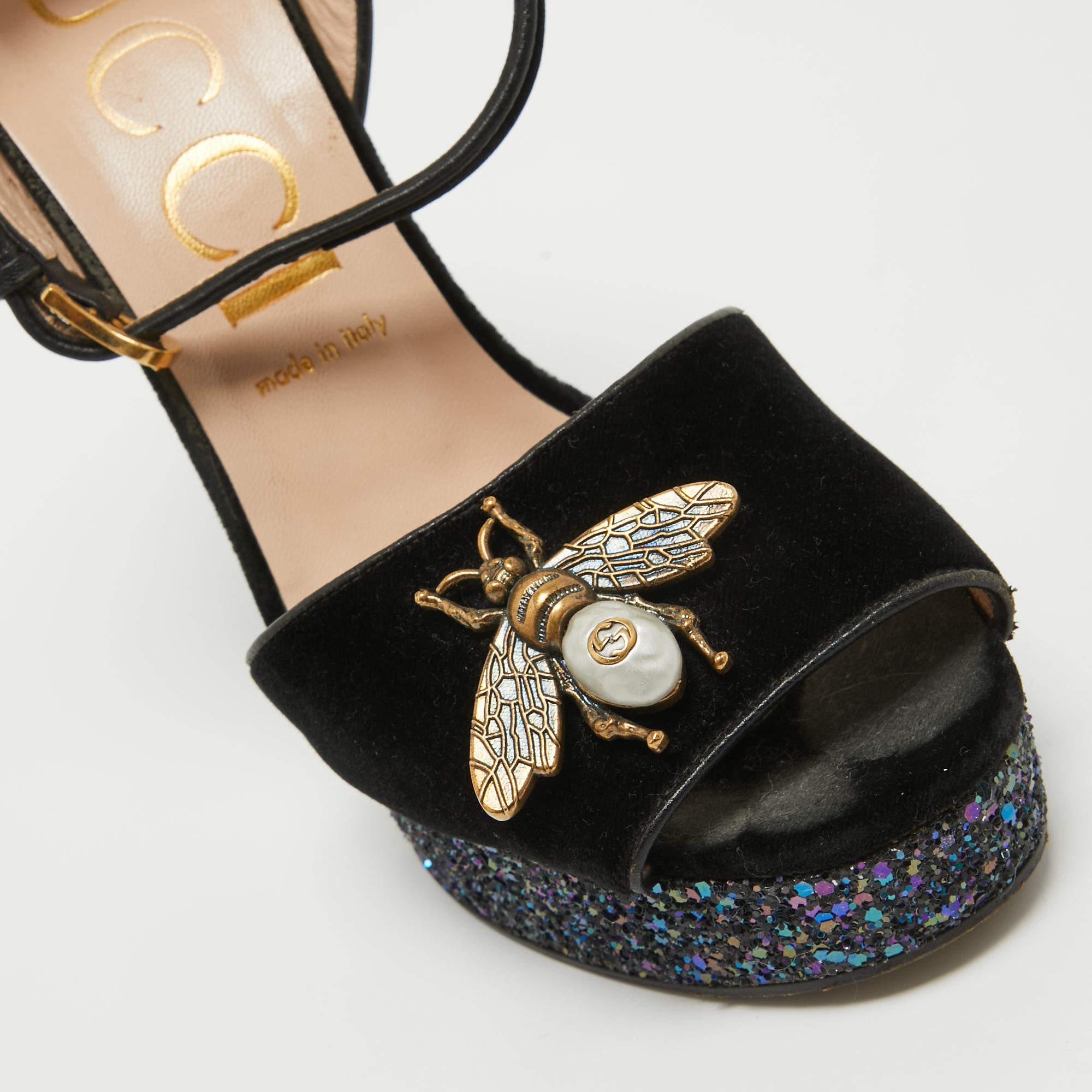 Gucci Black Velvet Soko Platform Sandals Size 40.5 For Sale 4