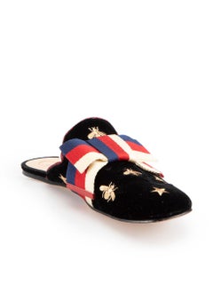 Gucci Black Velvet Sylvie Embroidered Bow Mules Size IT 41