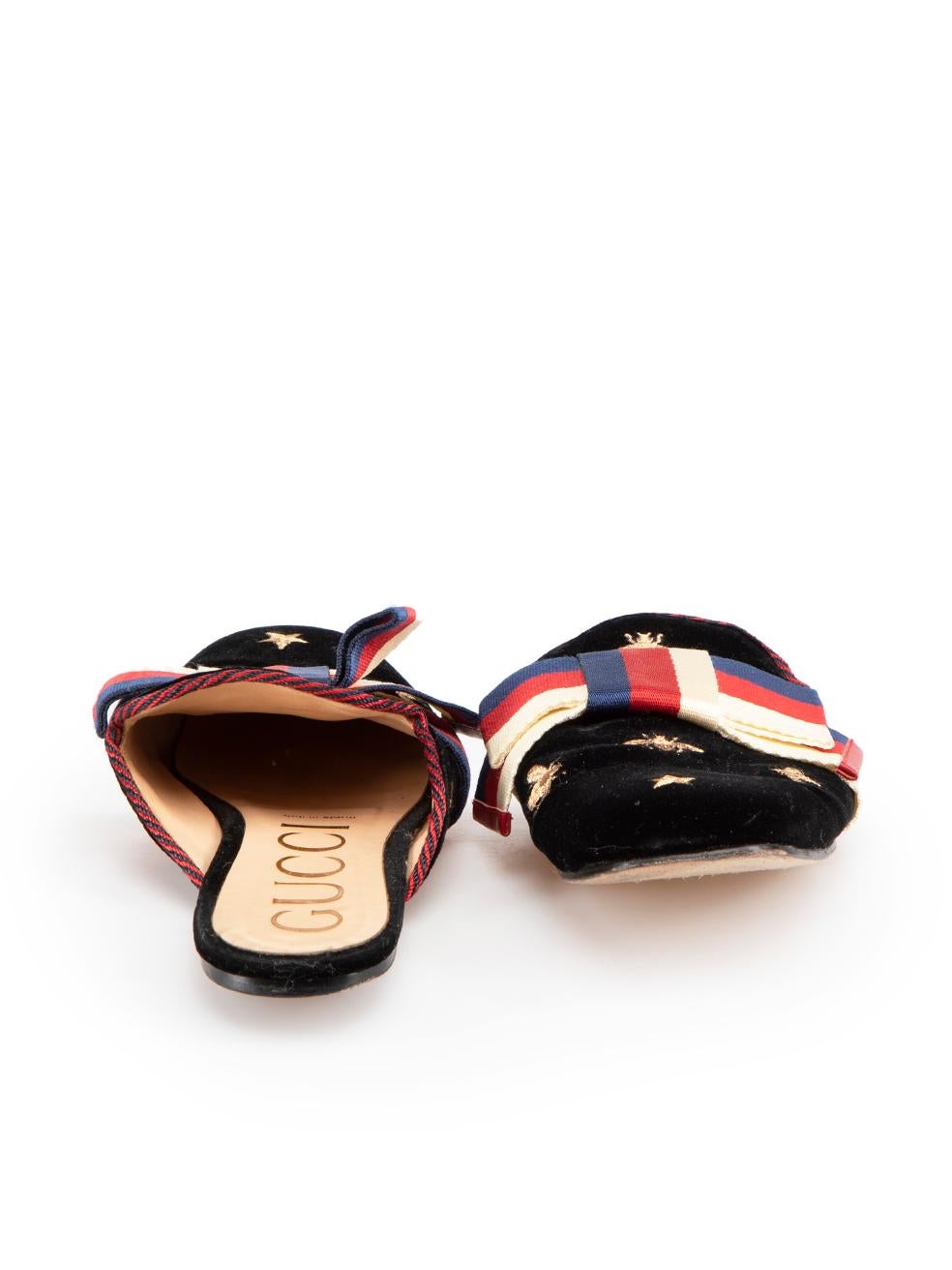 Gucci Black Velvet Sylvie Embroidered Bow Mules Size IT 41 In Good Condition For Sale In London, GB
