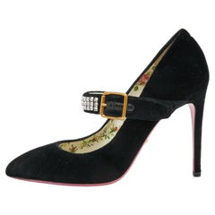 Gucci Black Velvet Sylvie Mary Jane Pumps Size 37.5
