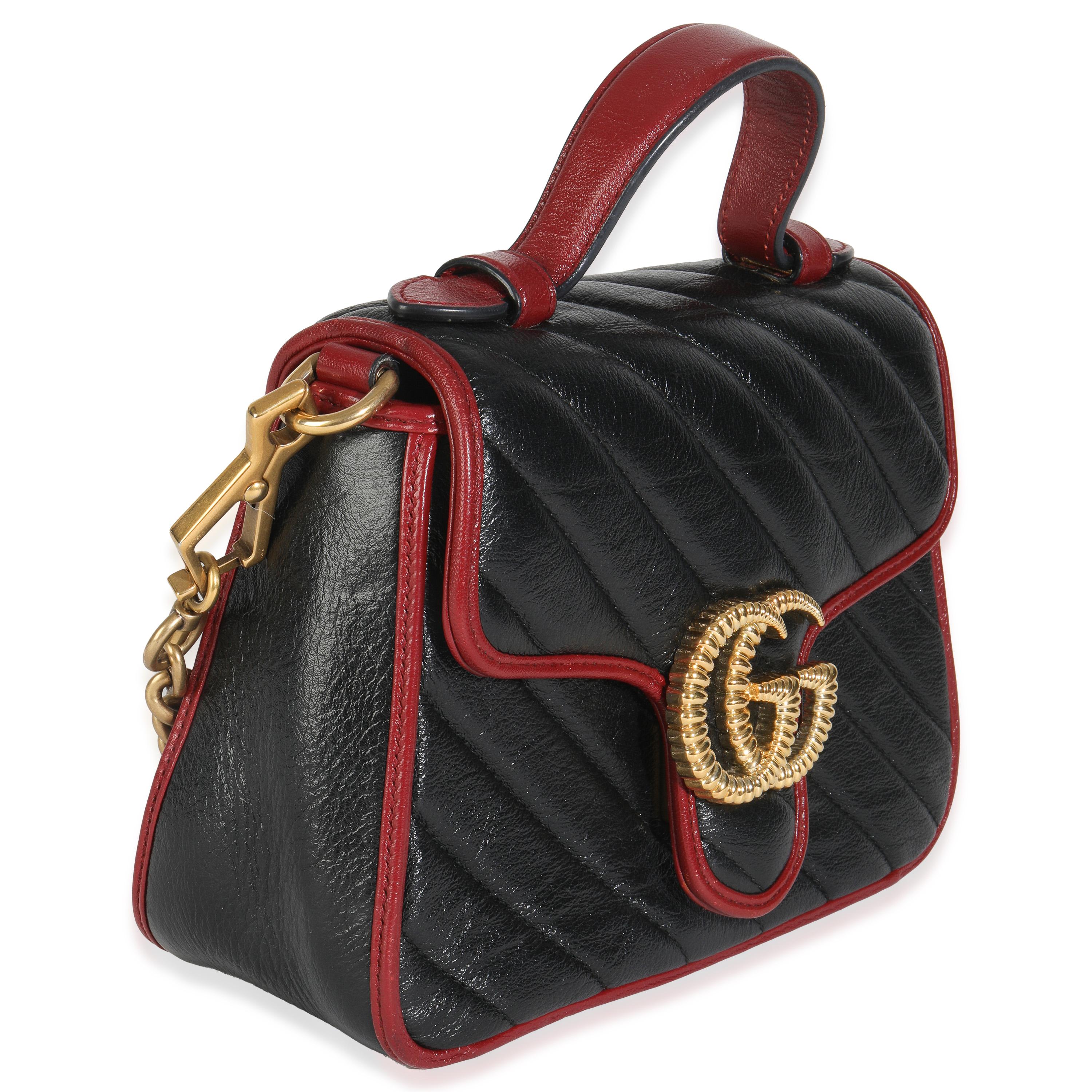 Gucci Schwarz Vintage Effekt Kalbsleder Matelasse Diagonal Mini Torchon GG Marmont im Zustand „Gut“ im Angebot in New York, NY