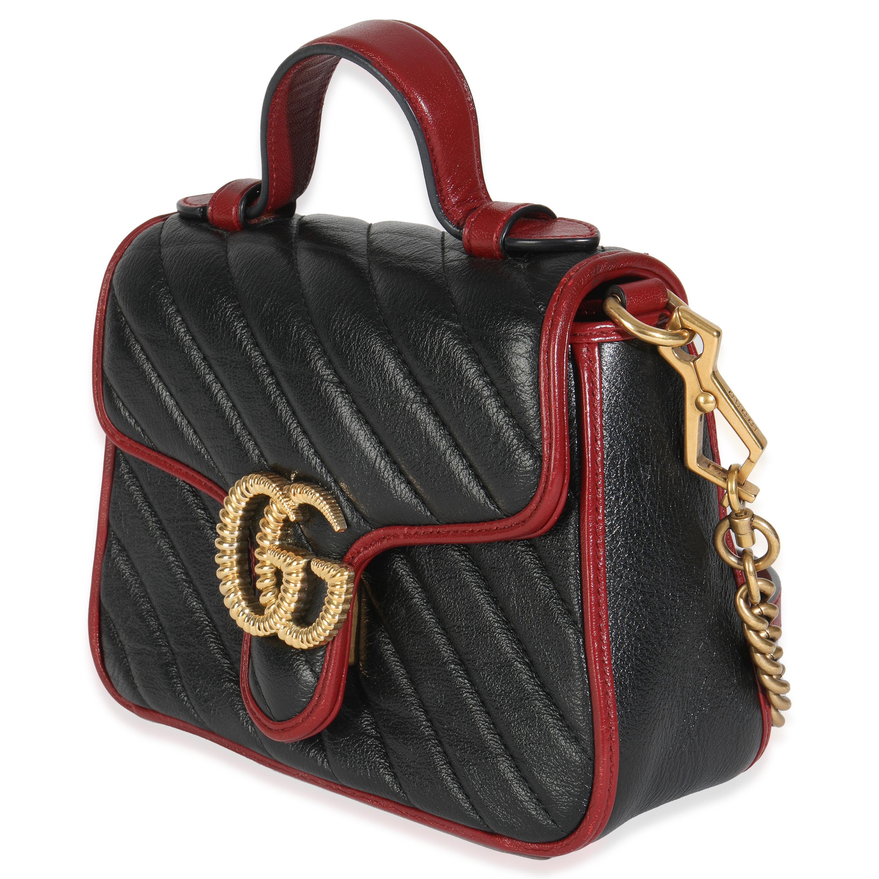 Gucci Schwarz Vintage Effekt Kalbsleder Matelasse Diagonal Mini Torchon GG Marmont für Damen oder Herren im Angebot