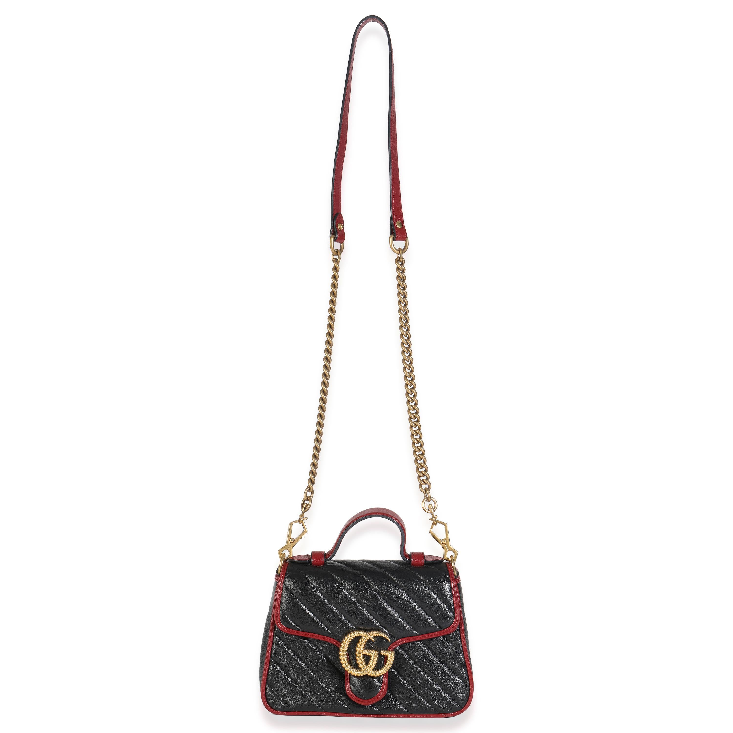 Gucci Schwarz Vintage Effekt Kalbsleder Matelasse Diagonal Mini Torchon GG Marmont im Angebot 2