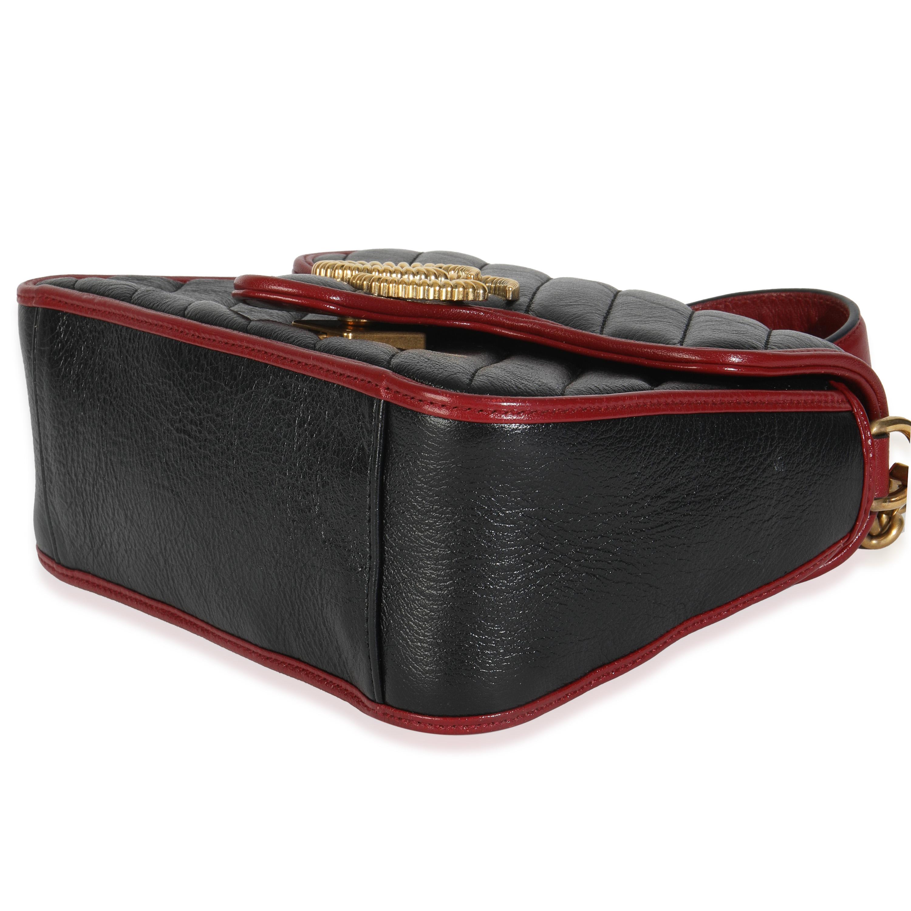 Gucci Schwarz Vintage Effekt Kalbsleder Matelasse Diagonal Mini Torchon GG Marmont im Angebot 3