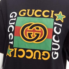 GUCCI black Vintage GG box logo cotton long relaxed tshirt XXS