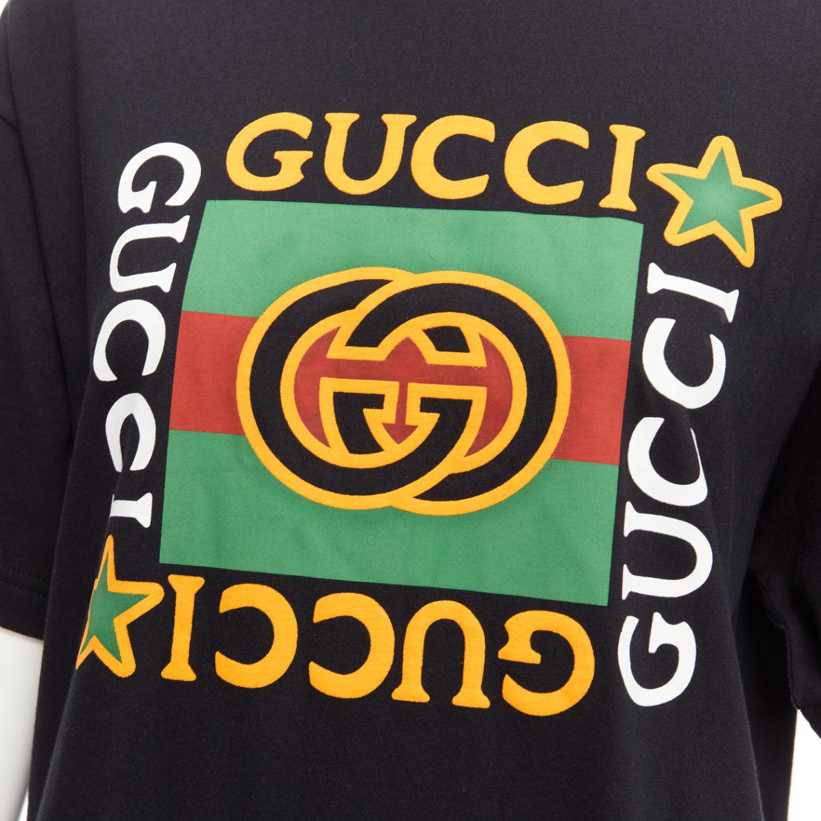 GUCCI black Vintage GG box logo cotton long relaxed tshirt XXS
Reference: AAWC/A00757
Brand: Gucci
Designer: Alessandro Michele
Material: Cotton
Color: Black, Multicolour
Pattern: Solid
Closure: Slip On
Made in: Italy

CONDITION:
Condition: