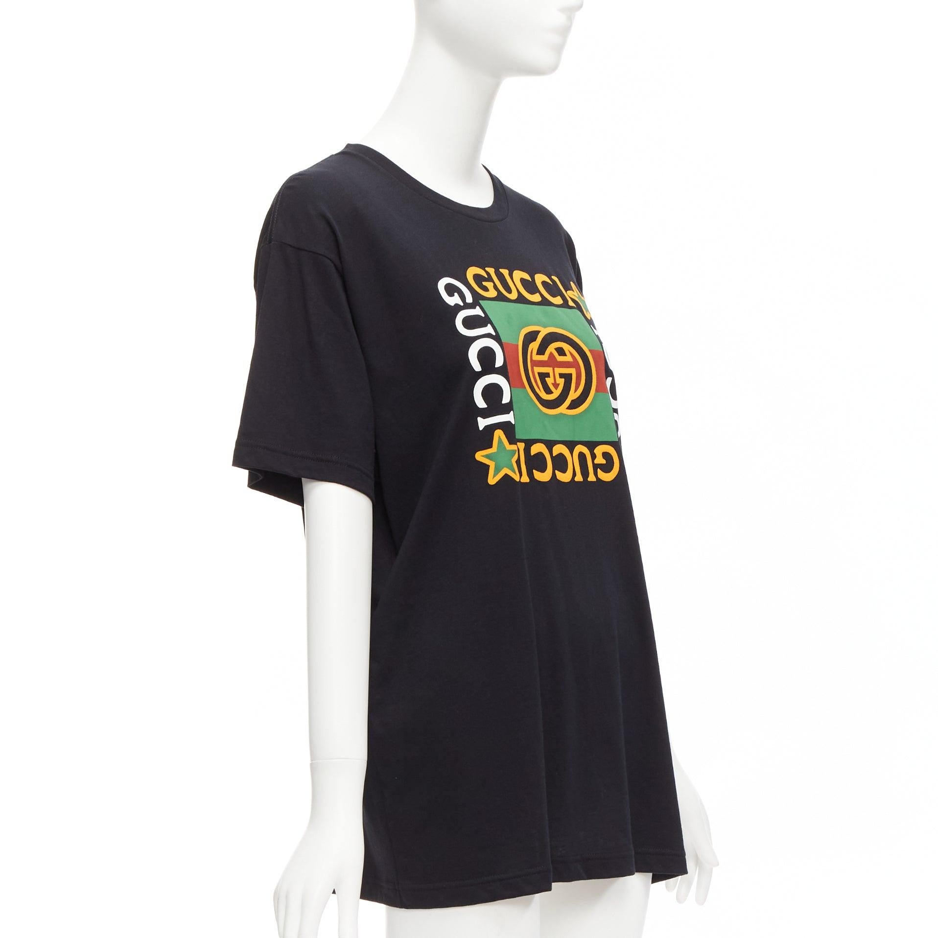 GUCCI black Vintage GG box logo cotton long relaxed tshirt XXS In Excellent Condition For Sale In Hong Kong, NT