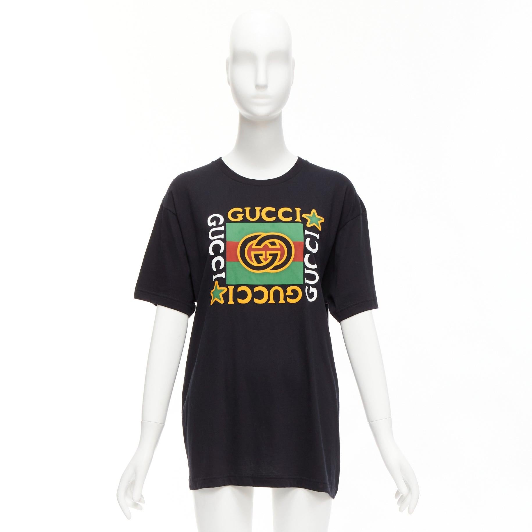 GUCCI black Vintage GG box logo cotton long relaxed tshirt XXS For Sale 4