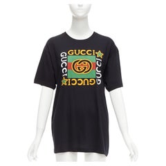 GUCCI black Vintage GG box logo cotton long relaxed tshirt XXS