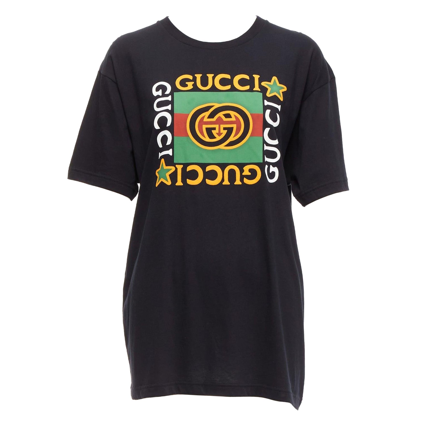 GUCCI black Vintage GG box logo cotton long relaxed tshirt XXS