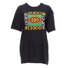 GUCCI black Vintage GG box logo cotton long relaxed tshirt XXS