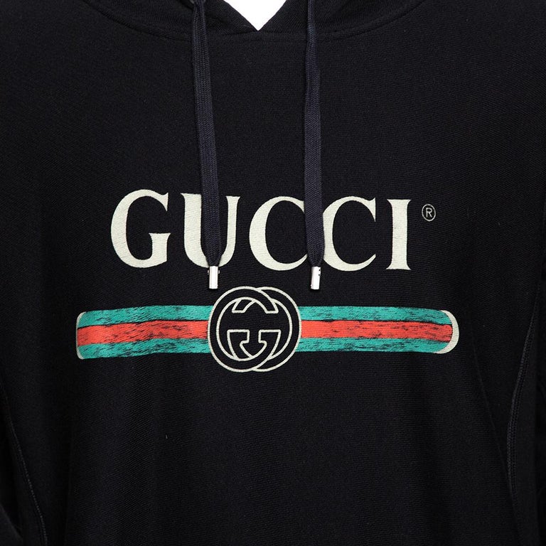 vil gøre Glorious Rytmisk Gucci Black Vintage Logo Print Cotton Hooded Sweatshirt M For Sale at  1stDibs | gucci black hoodie, gucci hoodie black, black gucci hoodie