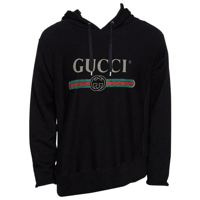Gucci Black Vintage Logo Print Cotton Hooded Sweatshirt M For Sale at  1stDibs | gucci hoodie black, gucci black hoodie, black gucci hoodie