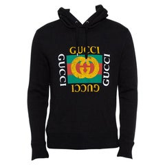 Gucci Black Vintage Logo Print Cotton Hooded Sweatshirt S
