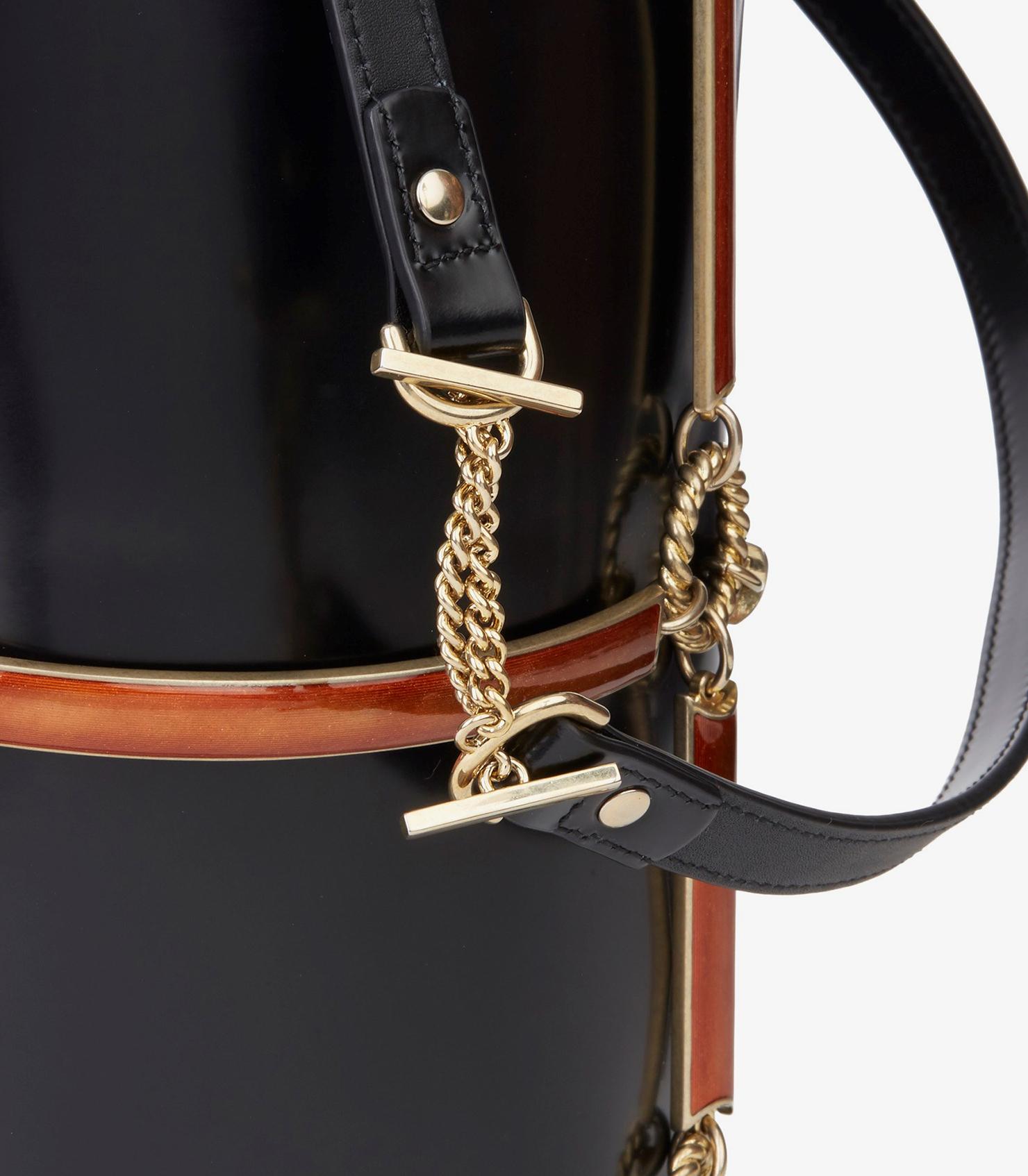 Gucci Black Vinyl, Lambskin & Rust Enamel Bucket Bag For Sale 3