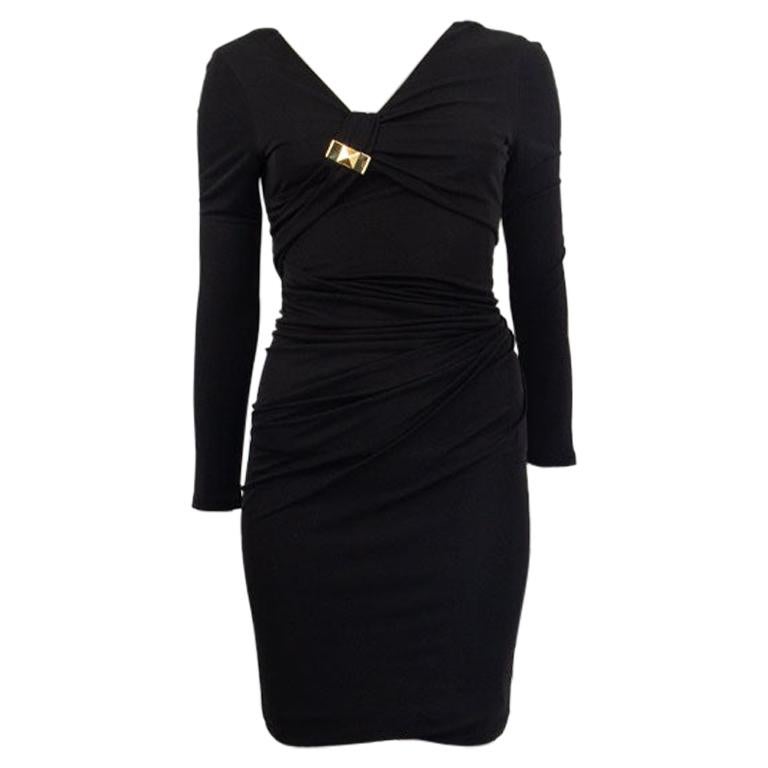 GUCCI black viscose DRAPED 3/4 Sleeve Bodycon Dress XS For Sale