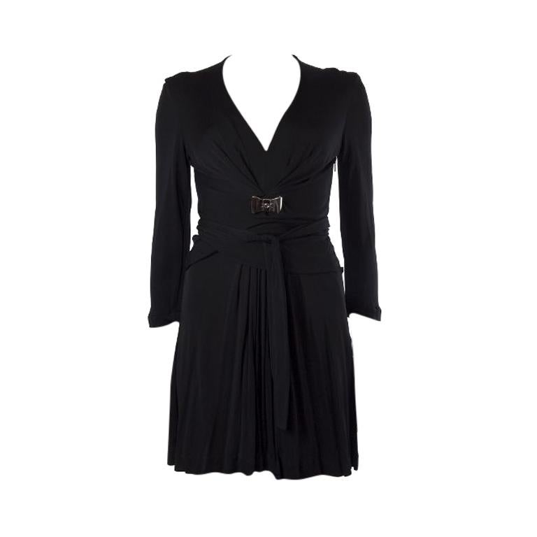 GUCCI black viscose jersey Long Sleeve PLEATED Dress 42