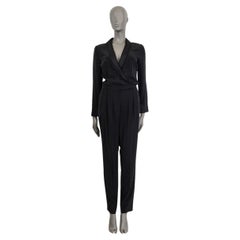 CHANEL black satin Smocked Ruffle Jumpsuit 36 XS For Sale at 1stDibs