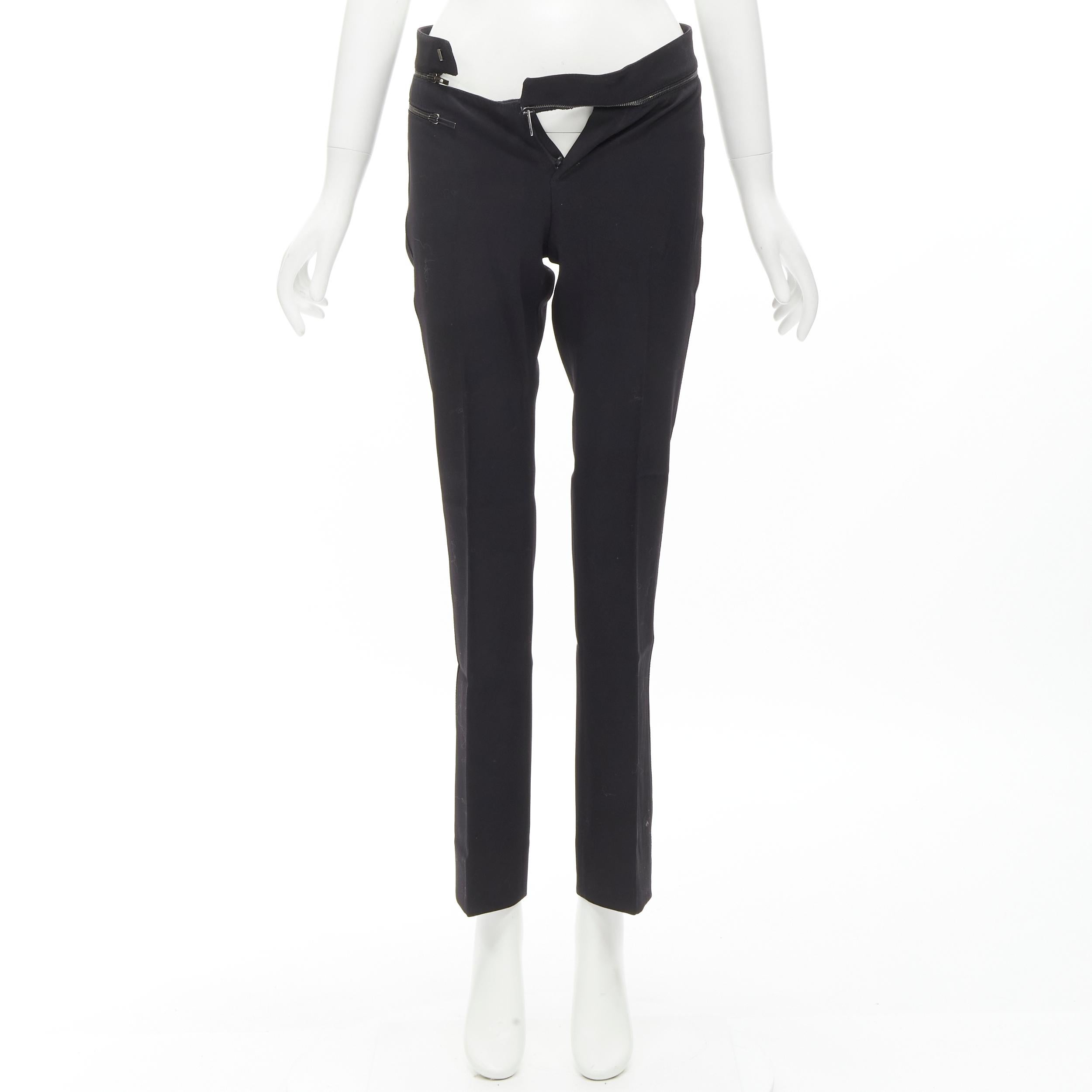 GUCCI black viscose silver waist trim straight leg trousers IT38 XS For Sale 5