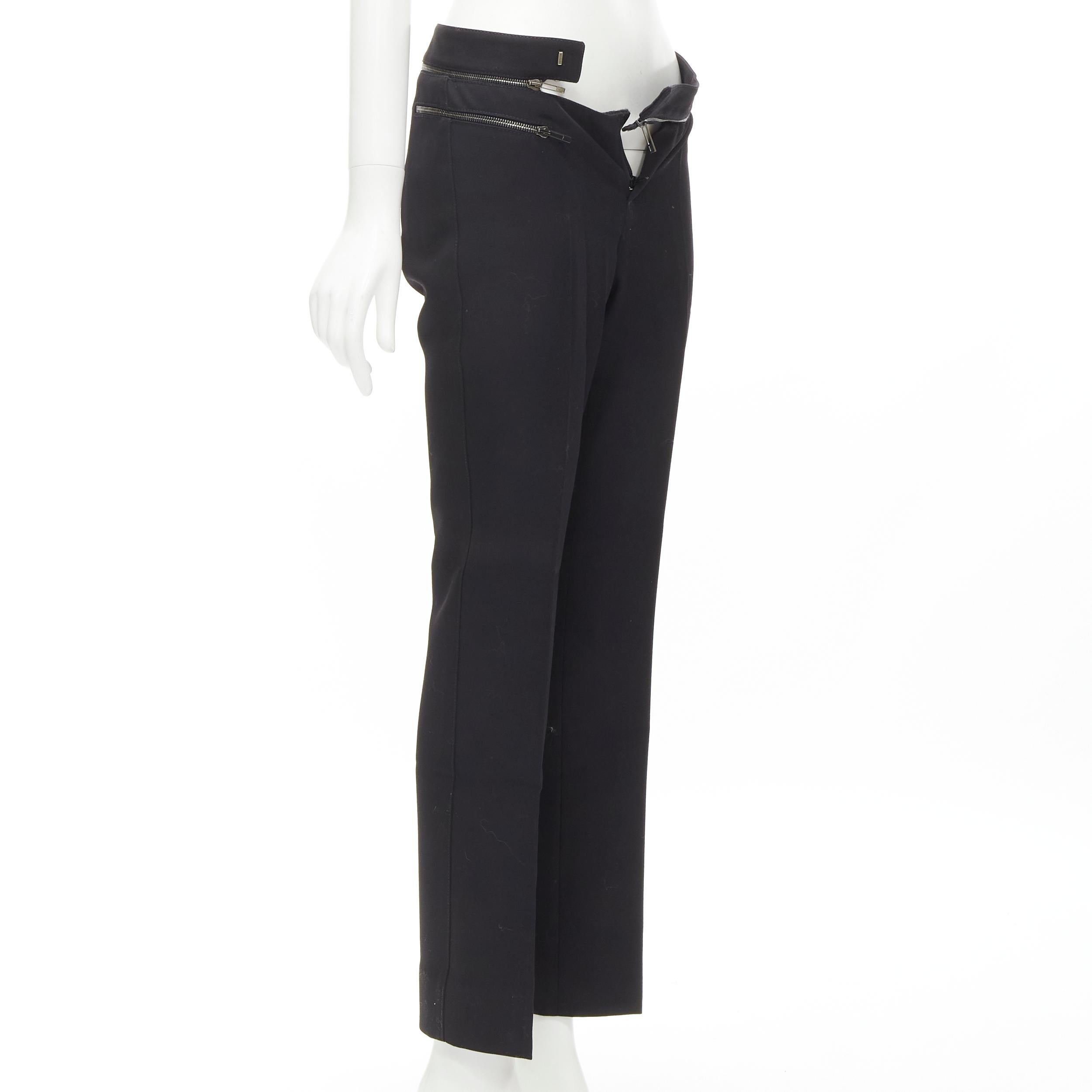 Black GUCCI black viscose silver waist trim straight leg trousers IT38 XS For Sale