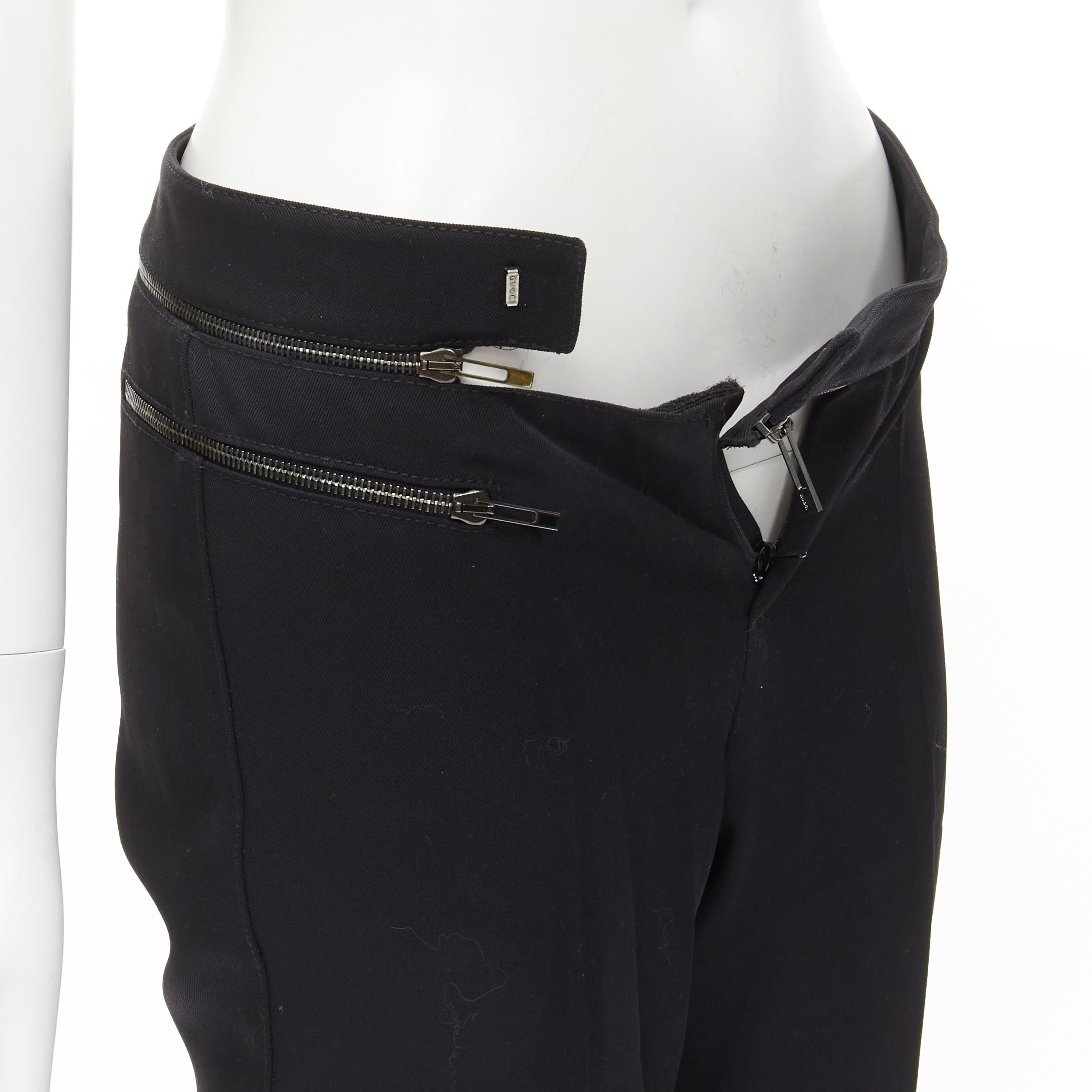 GUCCI black viscose silver waist trim straight leg trousers IT38 XS For Sale 2