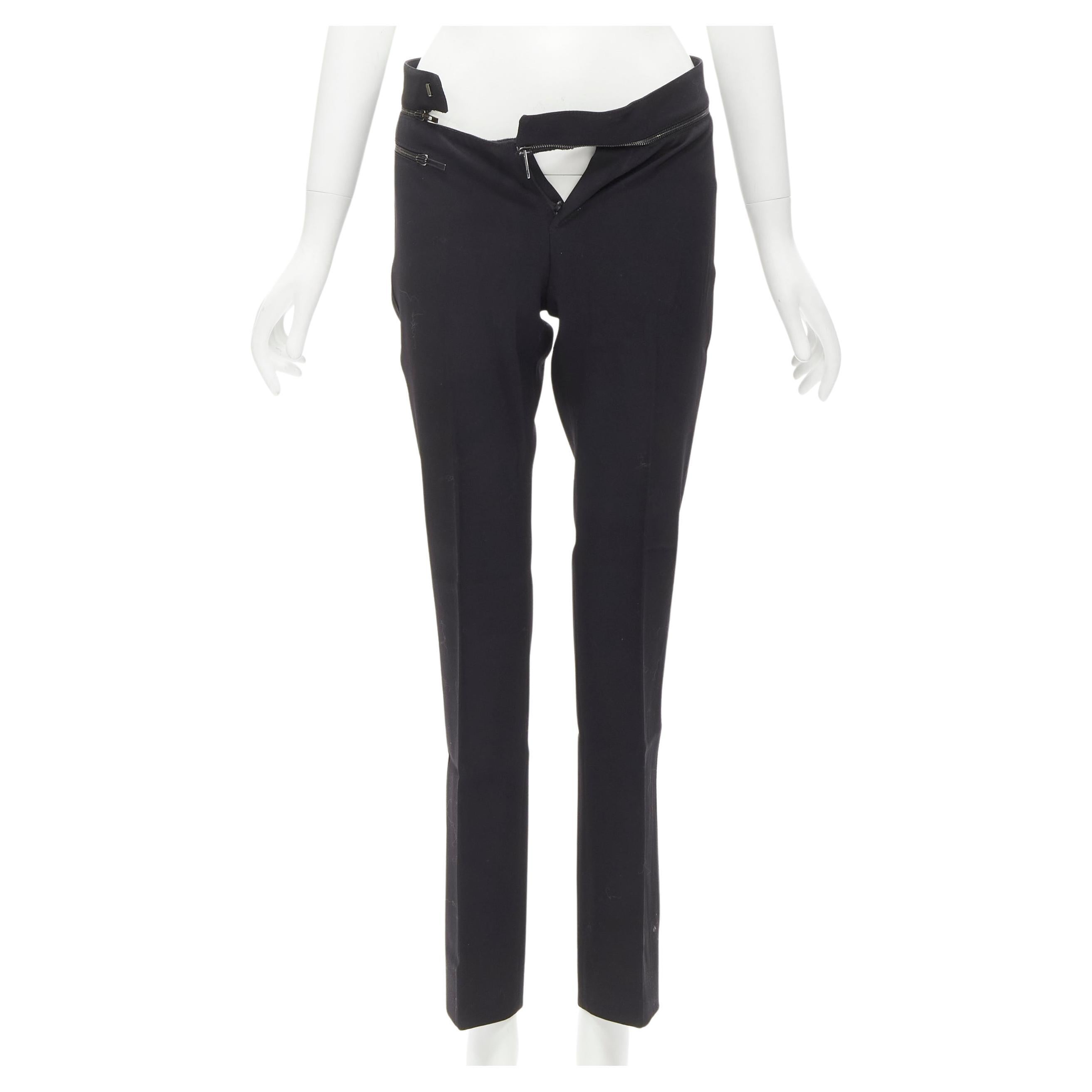 GUCCI black viscose silver waist trim straight leg trousers IT38 XS For Sale