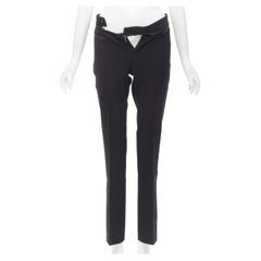 Used GUCCI black viscose silver waist trim straight leg trousers IT38 XS