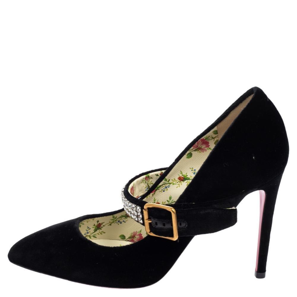 Gucci Black Vlevet Sylvie Embellishment Pumps Size 37.5 1