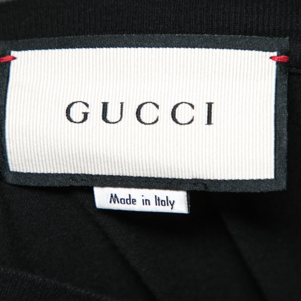 Gucci Black Washed Cotton Logo Printed Oversized T-Shirt XS 2