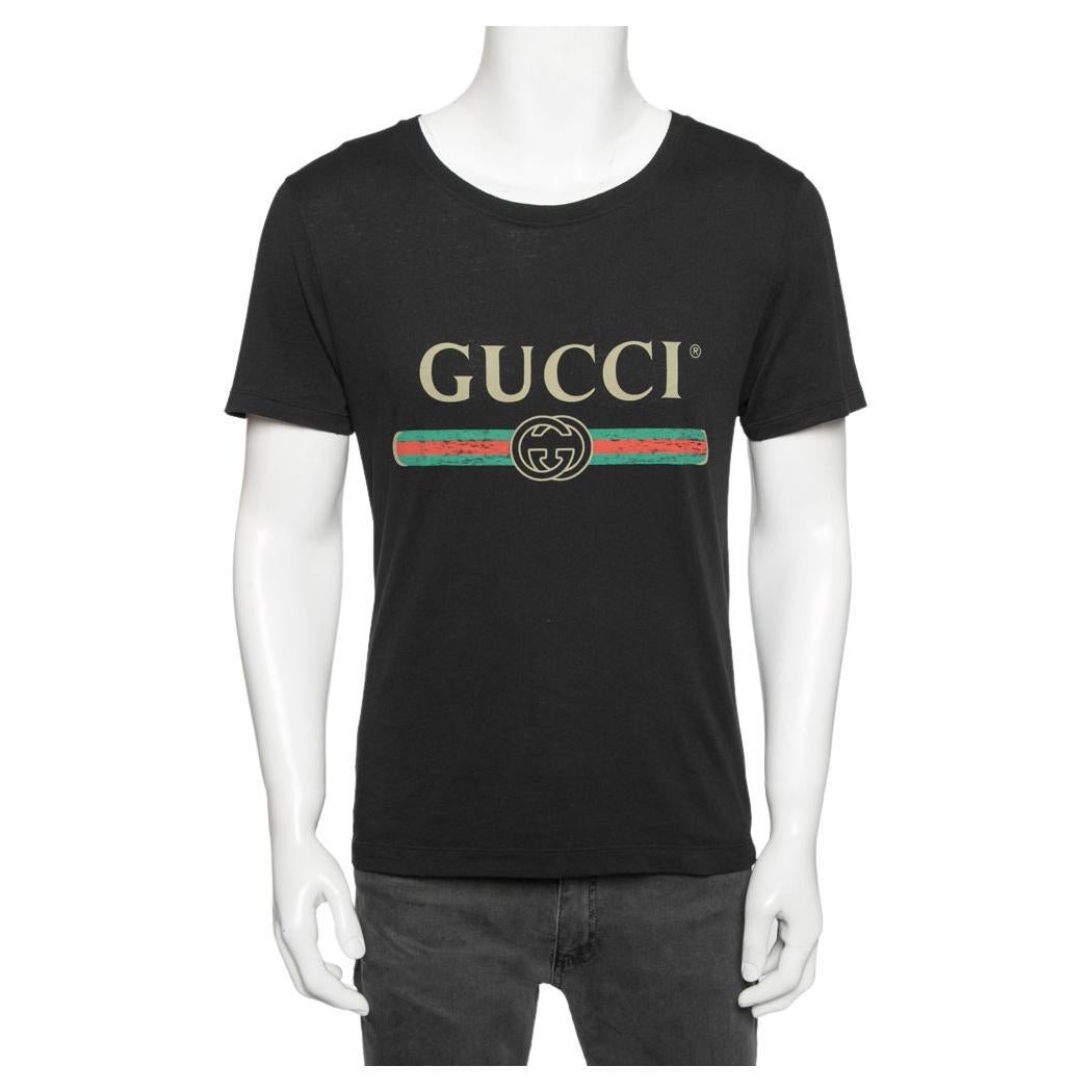 GUCCI Size S Black Yellow Bee Embroidery Cotton Buttoned Polo Shirt at ...