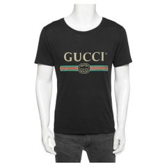 Gucci Black Washed Cotton Logo Printed Oversized T-Shirt XS