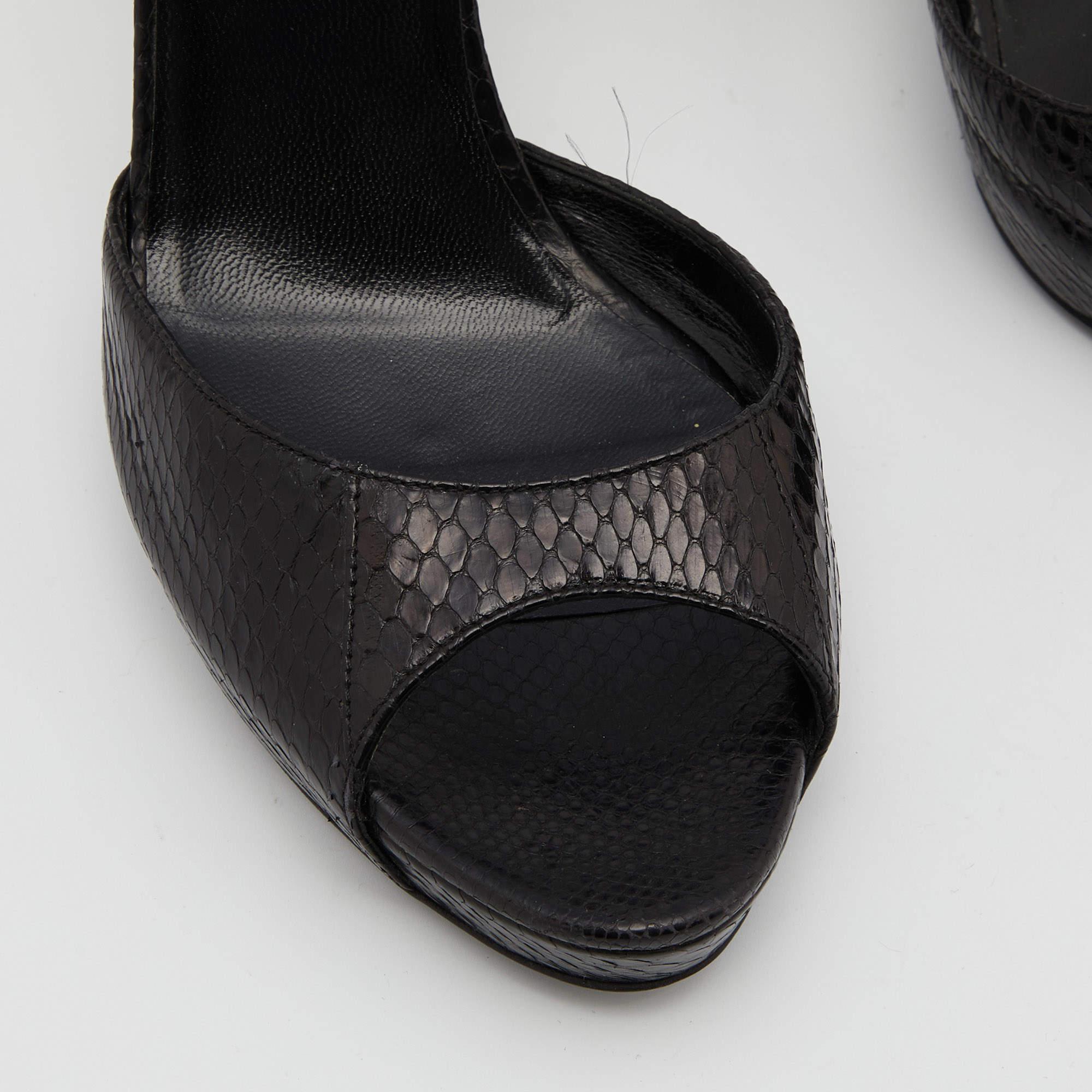 Women's Gucci Black Watersnake Leather Bamboo Heel Platform Sandals Size 40