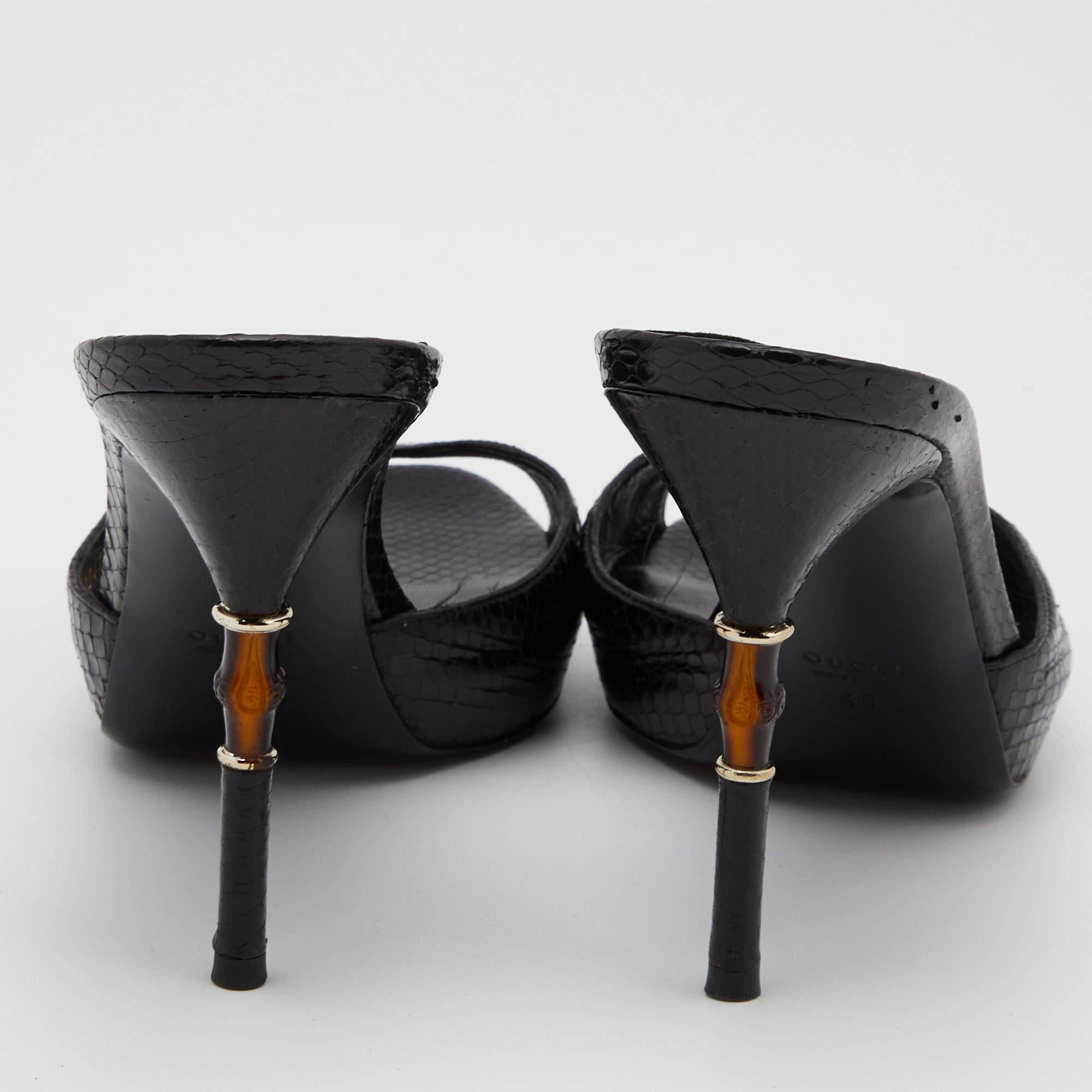 Gucci Black Watersnake Leather Bamboo Heel Platform Sandals Size 40 3