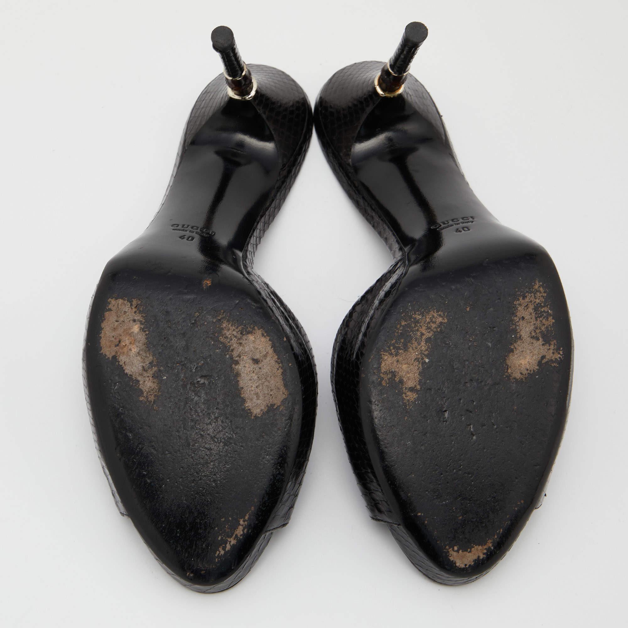Gucci Black Watersnake Leather Bamboo Heel Platform Sandals Size 40 4