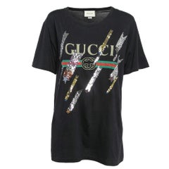 Gucci Black Web Print Jersey Sequin Detail T-Shirt M Used Gucci Black Web Print Jersey Sequin Detail T-Shirt M