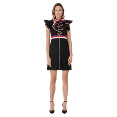 Gucci Black Web Stripe Detail Ruffle Dress Size S