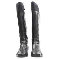 GUCCI black web trim leather gold bamboo charm zip riding boots EU36