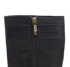 GUCCI black web trim leather gold bamboo charm zip riding boots EU36