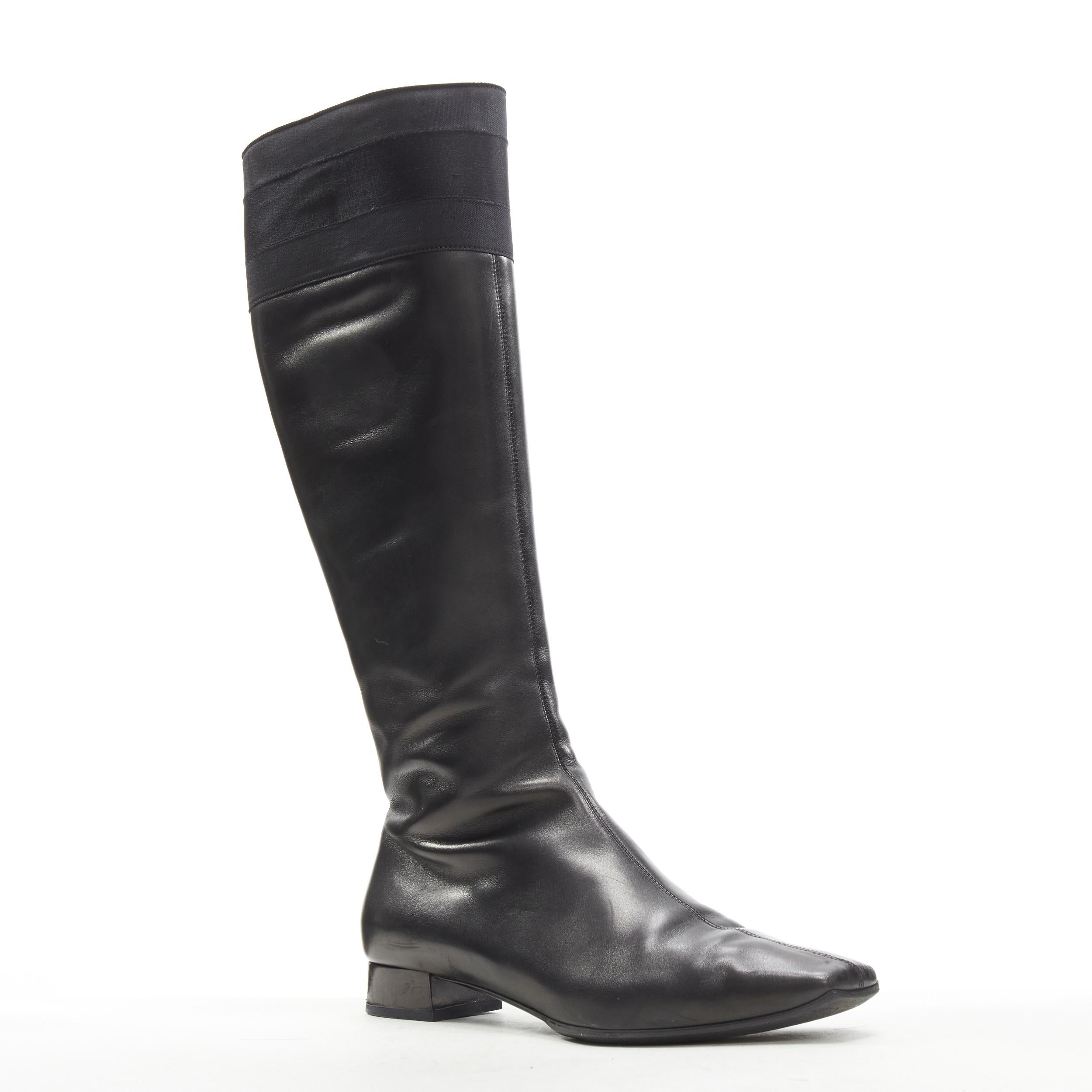 GUCCI black web trim leather gold bamboo charm zip riding boots EU36 In Good Condition For Sale In Hong Kong, NT