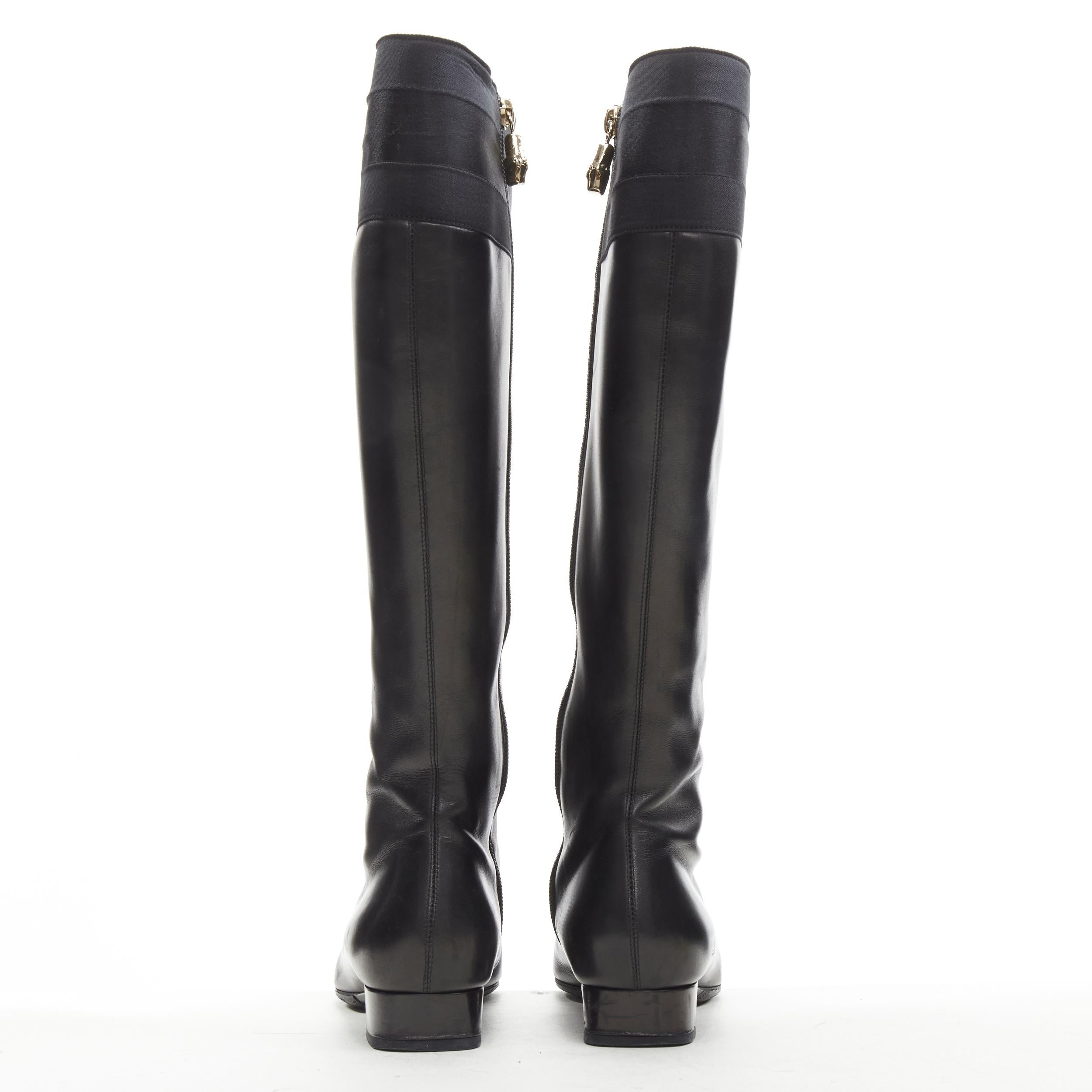 GUCCI black web trim leather gold bamboo charm zip riding boots EU36 For Sale 1
