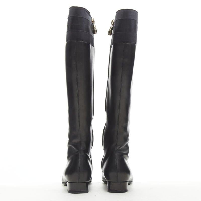 GUCCI stivali con zip in pelle nera con finiture in rete e charm in bambù oro EU36 in vendita 1
